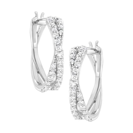 .925 Sterling Silver 3/4 cttw Lab Grown Diamond Cross Hoop Earring (F-G Color, VS2-SI1 Clarity)