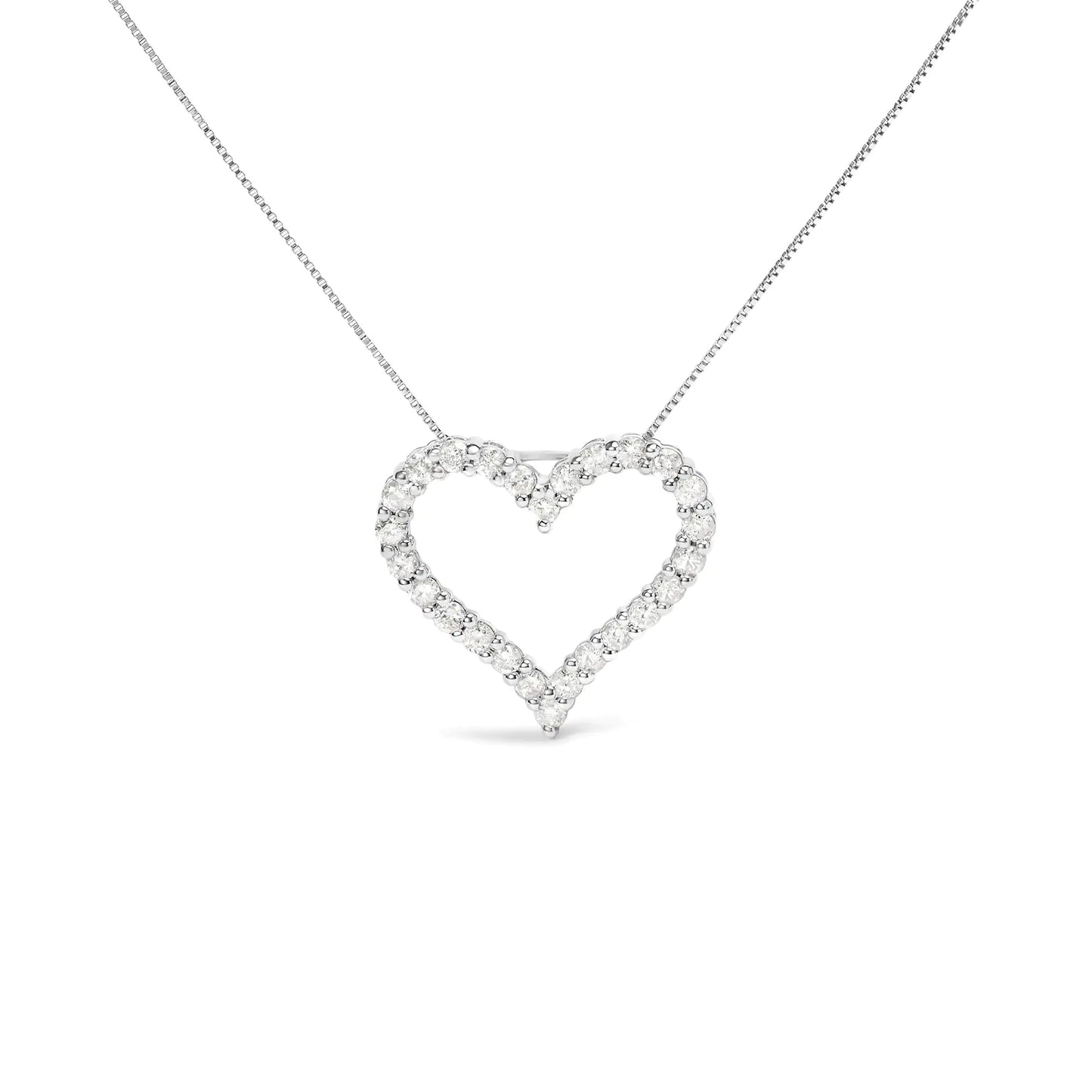 .925 Sterling Silver 2.0 Cttw Diamond Open Heart 18" Pendant Necklace (I-J Color, I2-I3 Clarity)