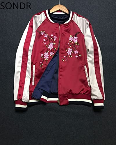 Unisex Japanese Fox & Floral Embroidered Sukajan Flight Jacket.Slim Fit Coat.Chic Women's Outwear 1 S