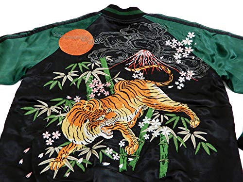 Satori Script Men's Slim Fit Japanese Souvenir Jacket Tiger Sukajan Black Japan XXL (US XL/UK 42)