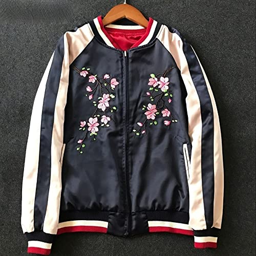 Unisex Japanese Fox & Floral Embroidered Sukajan Flight Jacket.Slim Fit Coat.Chic Women's Outwear 1 S