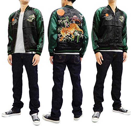 Satori Script Men's Slim Fit Japanese Souvenir Jacket Tiger Sukajan Black Japan XXL (US XL/UK 42)