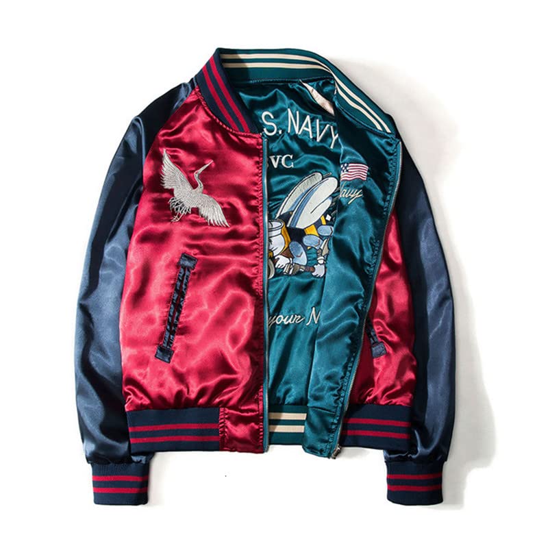 Sukajan Satin Embroidery Jacket for Men & Women.Double-Sided Spring Streetwear.Printed Couple Jacket Double M